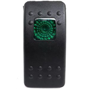 Rocker Switch, Green Light 2-Postion Carling, 15/10 Amps, 5 Pin